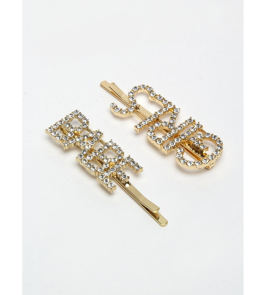 YouBella Gold-Toned & White Set of 3 Embellished Bobby Pins