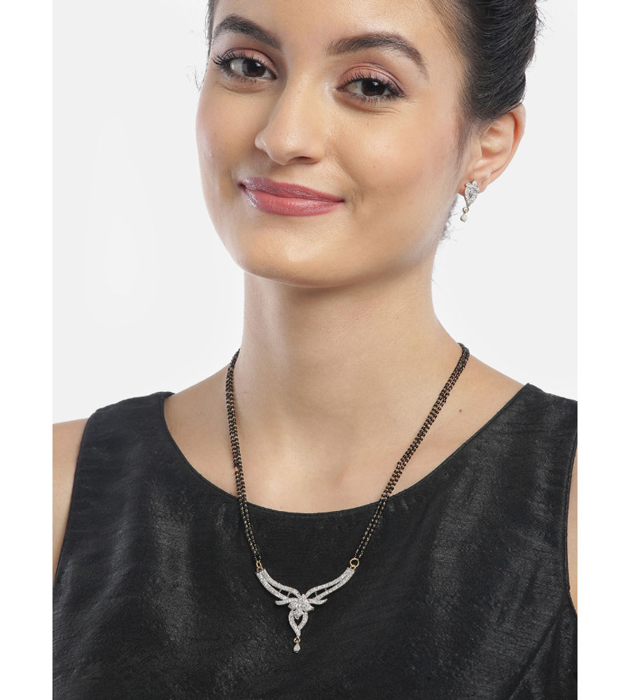 YouBella Black Gold-Plated Beaded  Stone-Studded Mangalsutra  Earrings Set