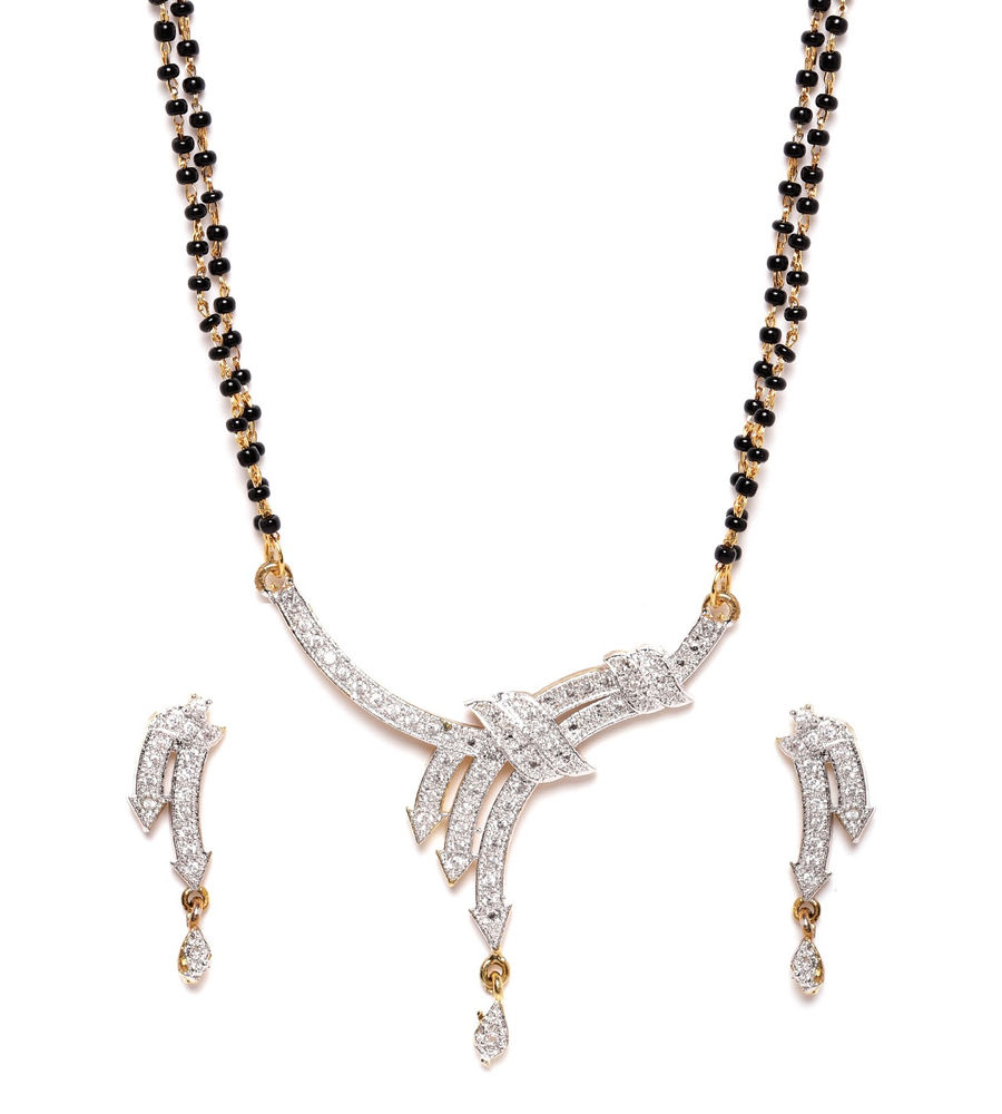 YouBella Black Gold-Plated Stone-Studded  Beaded Mangalsutra with Earrings