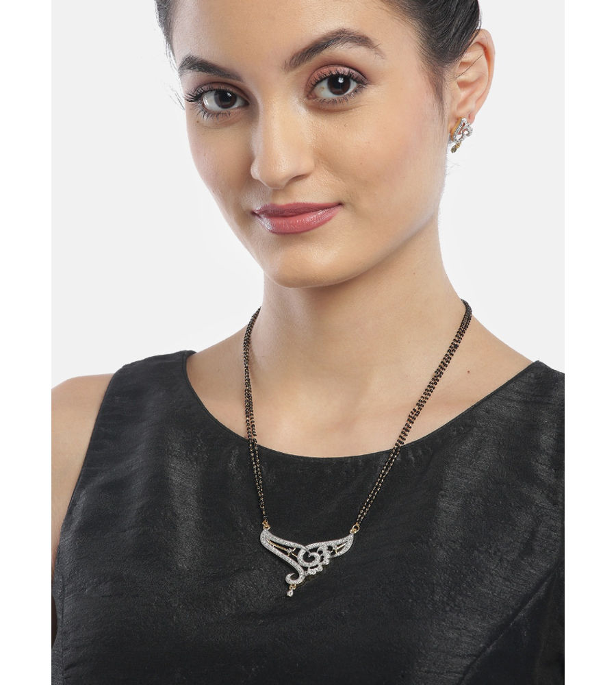 YouBella Black Gold-Plated Beaded  Stone-Studded Mangalsutra  Earrings Set