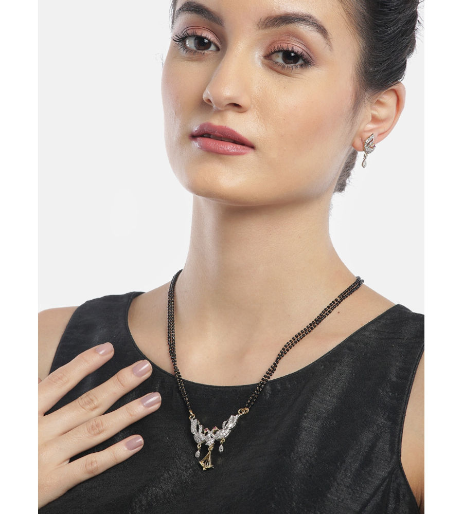 YouBella Black Gold-Plated Beaded  Stone-Studded Mangalsutra  Earrings Set