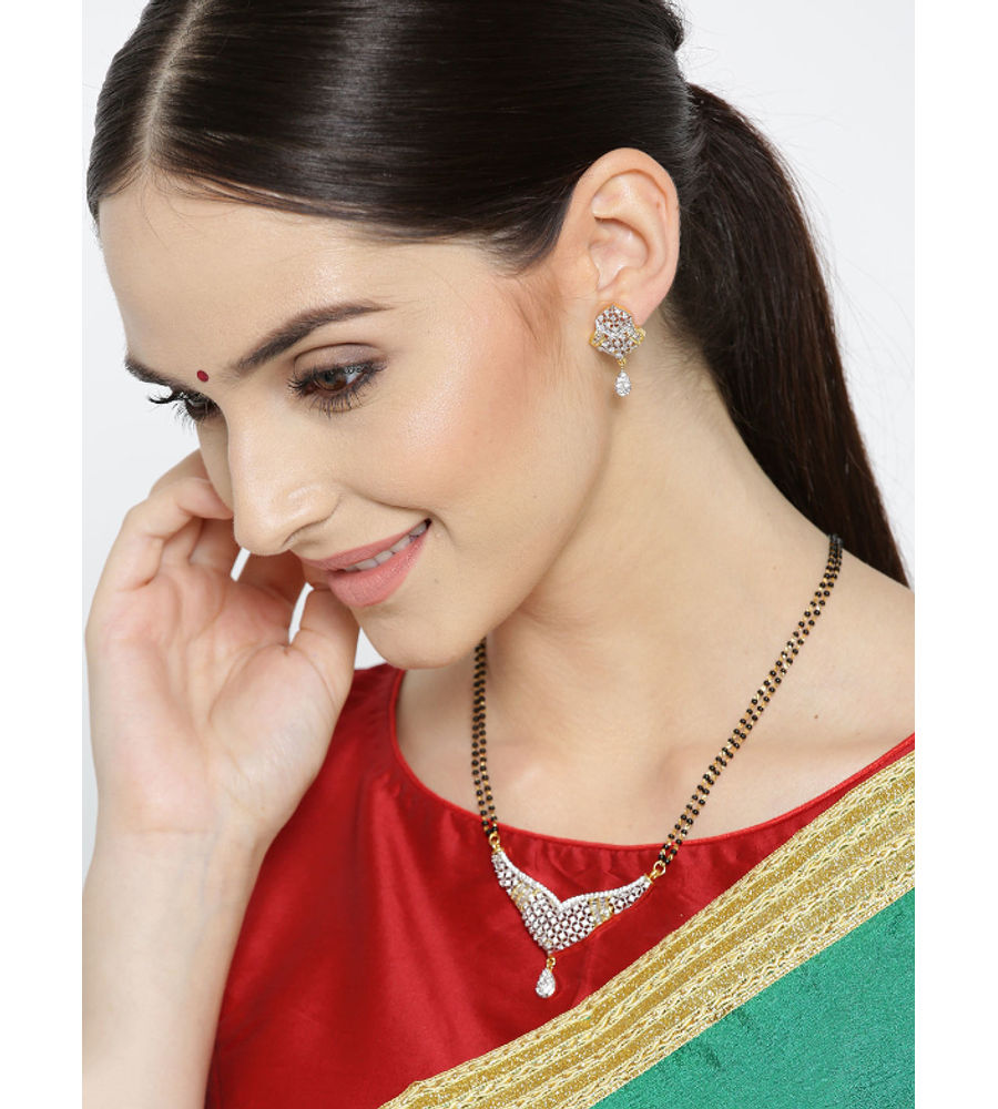 YouBella Black Gold-Plated Stone-Studded Mangalsutra  Earrings Set
