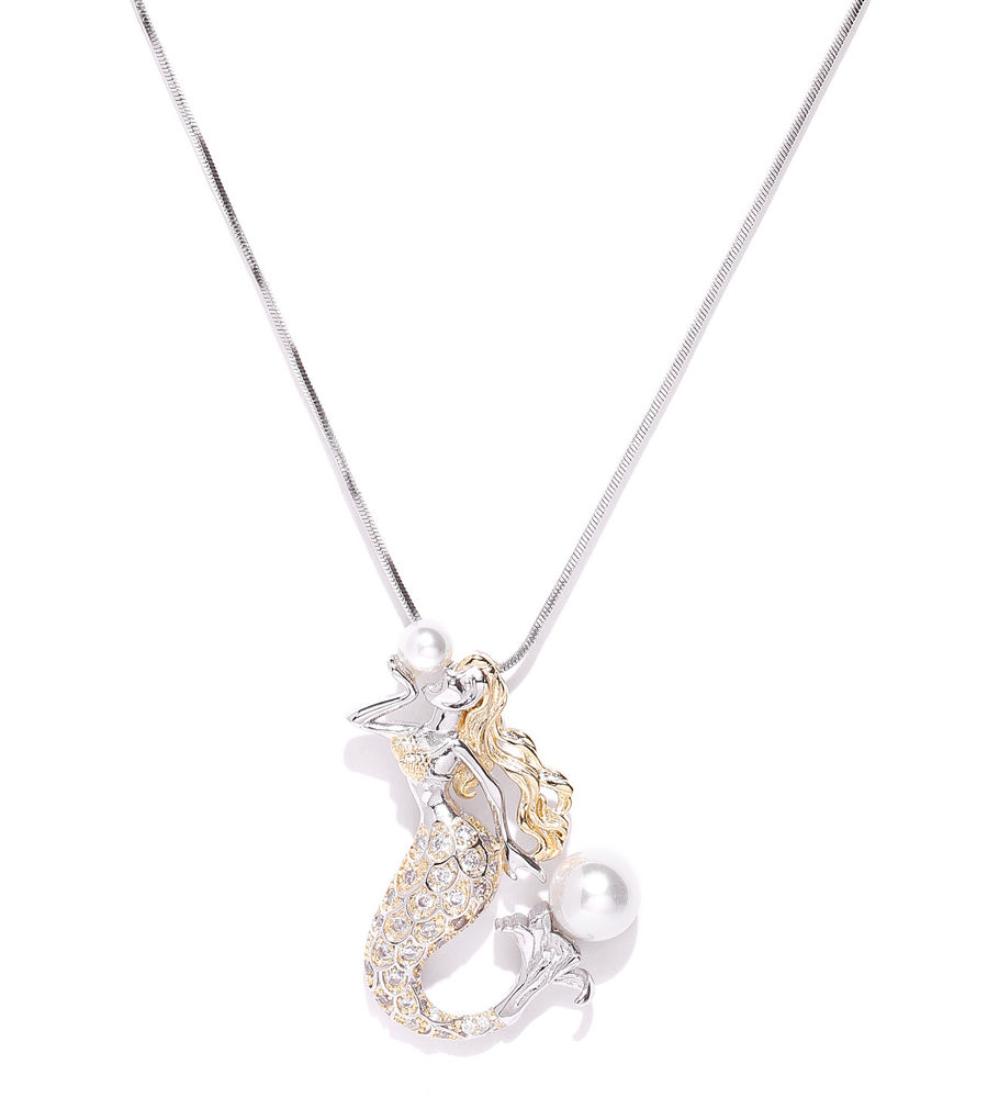 YouBella Silver-Toned Gold-Plated Stone-Studded Pendant with Chain