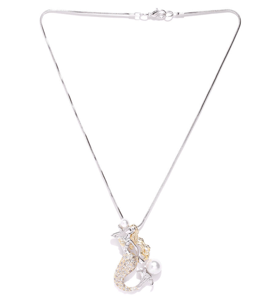 YouBella Silver-Toned Gold-Plated Stone-Studded Pendant with Chain