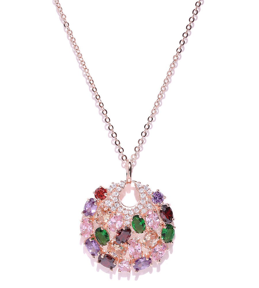 YouBella Multicoloured Crystal Zircon Stone-Studded Pendant with Chain