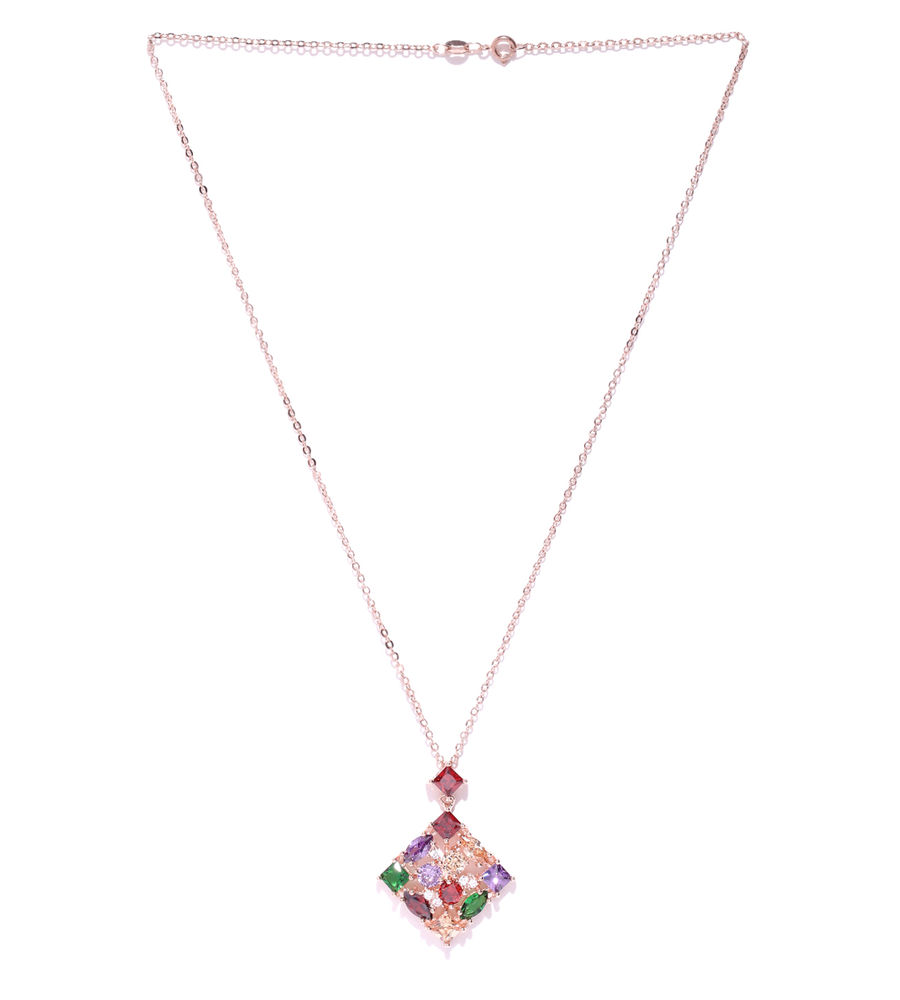 YouBella Multicoloured Crystal Zircon Stone-Studded Pendant with Chain