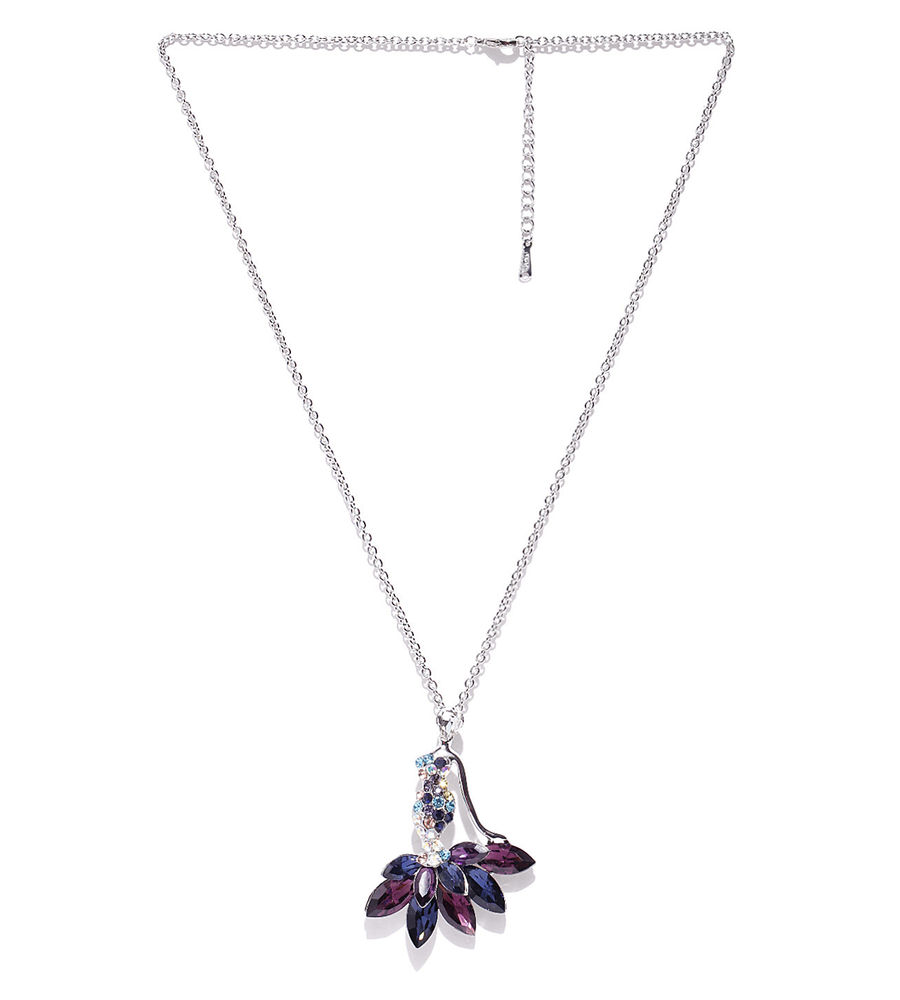 YouBella Blue  Purple Crystal Stone-Studded Pendant with Chain