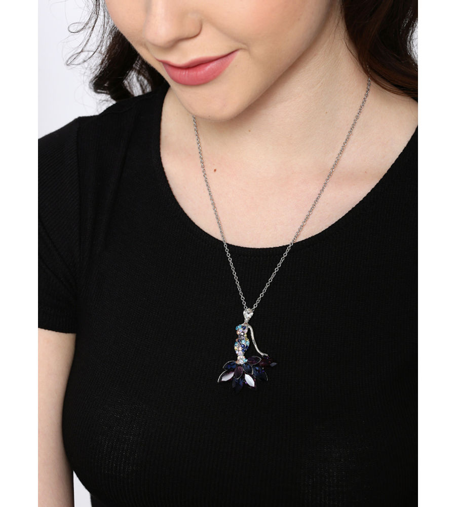 YouBella Blue  Purple Crystal Stone-Studded Pendant with Chain