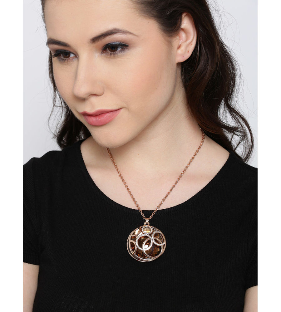 YouBella Brown Gold-Plated Crystal Stone-Studded Pendant with Chain