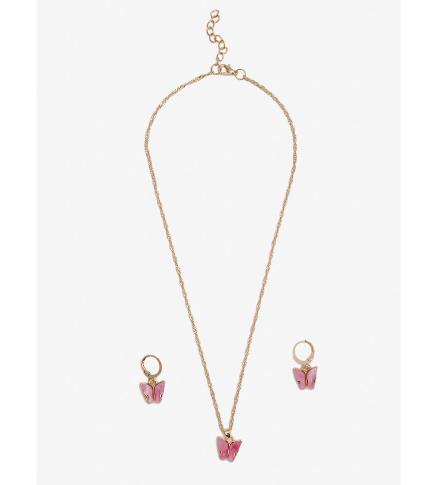 YouBella 
Gold-Plated Pink Butterfly-Shaped Jewellery Set