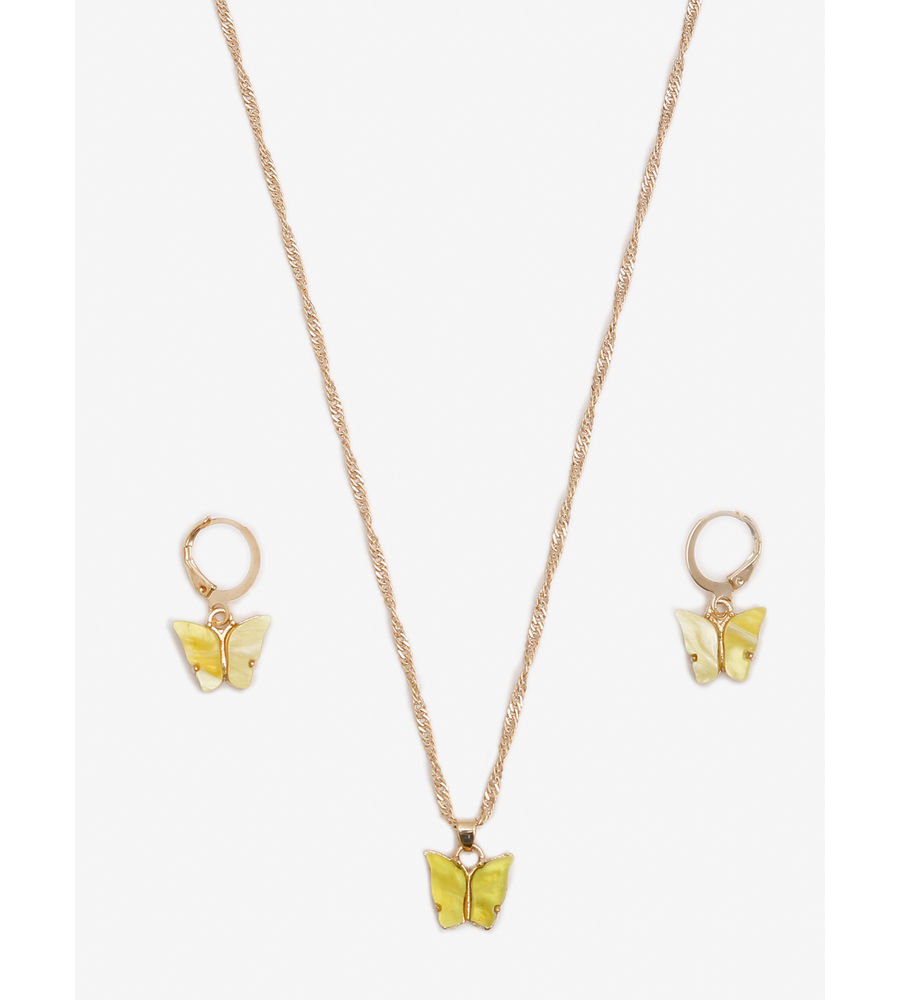 YouBella 
Gold-Plated Yellow Butterfly-Shaped Jewellery Set