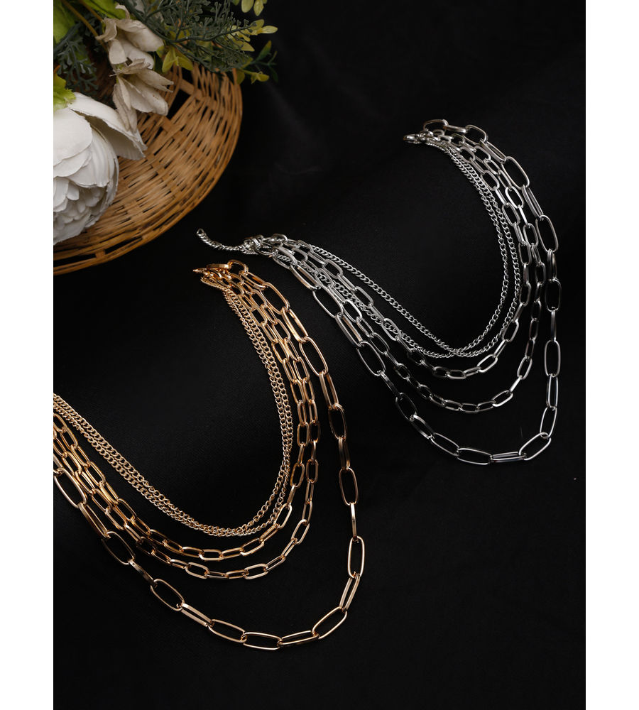 YouBella
Set Of 2 Women Gold-Toned & Silver-Toned Layered Chain