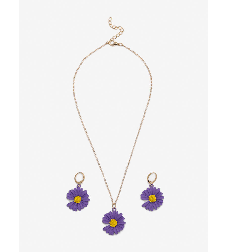 YouBella 
Gold-Plated Purple & Yellow Floral-Shaped Jewellery Set