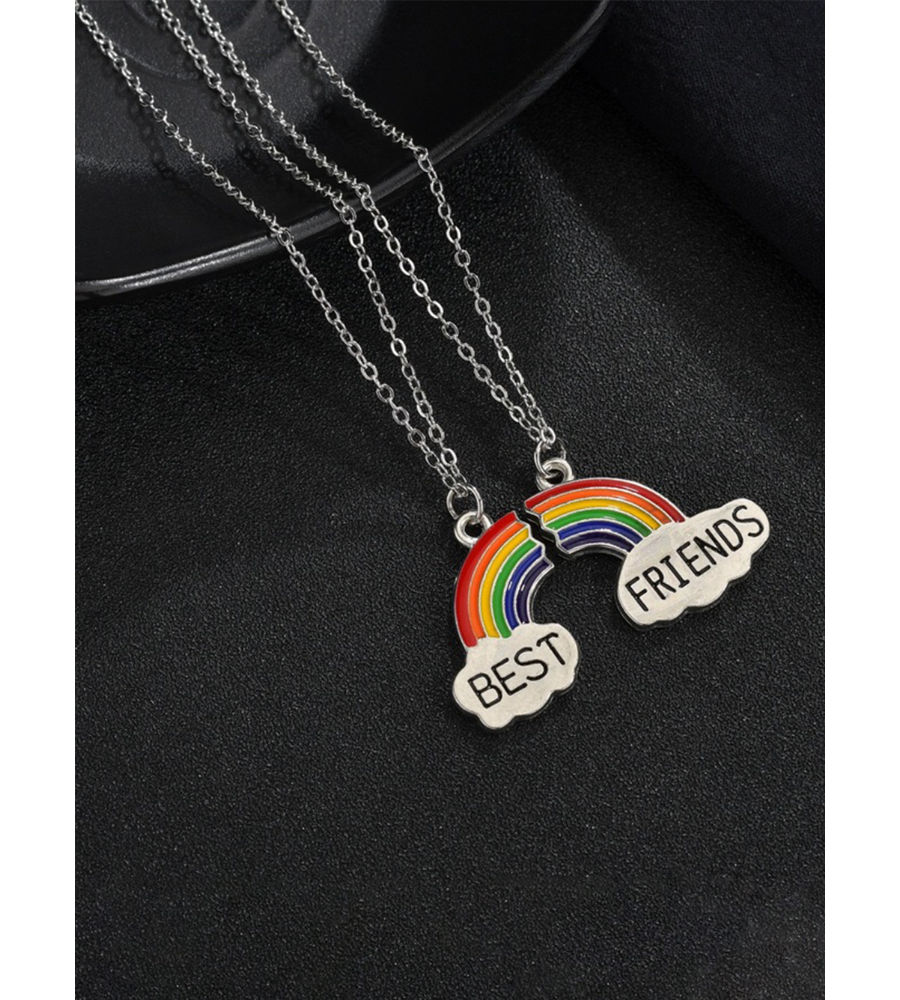 YouBella Jewellery Silver Plated Rainbow Best Friends Necklace Chain for Girls and Women (Multi-Color) (YBNK_50163)