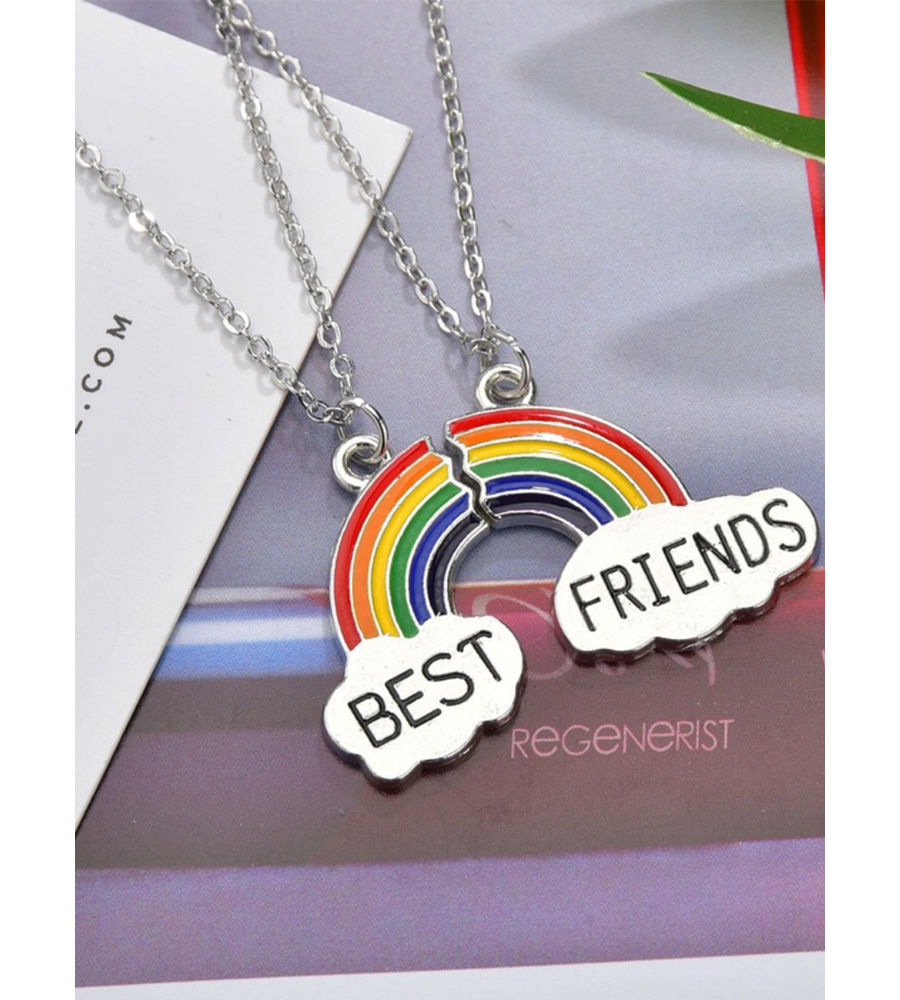 YouBella Jewellery Silver Plated Rainbow Best Friends Necklace Chain for Girls and Women (Multi-Color) (YBNK_50163)