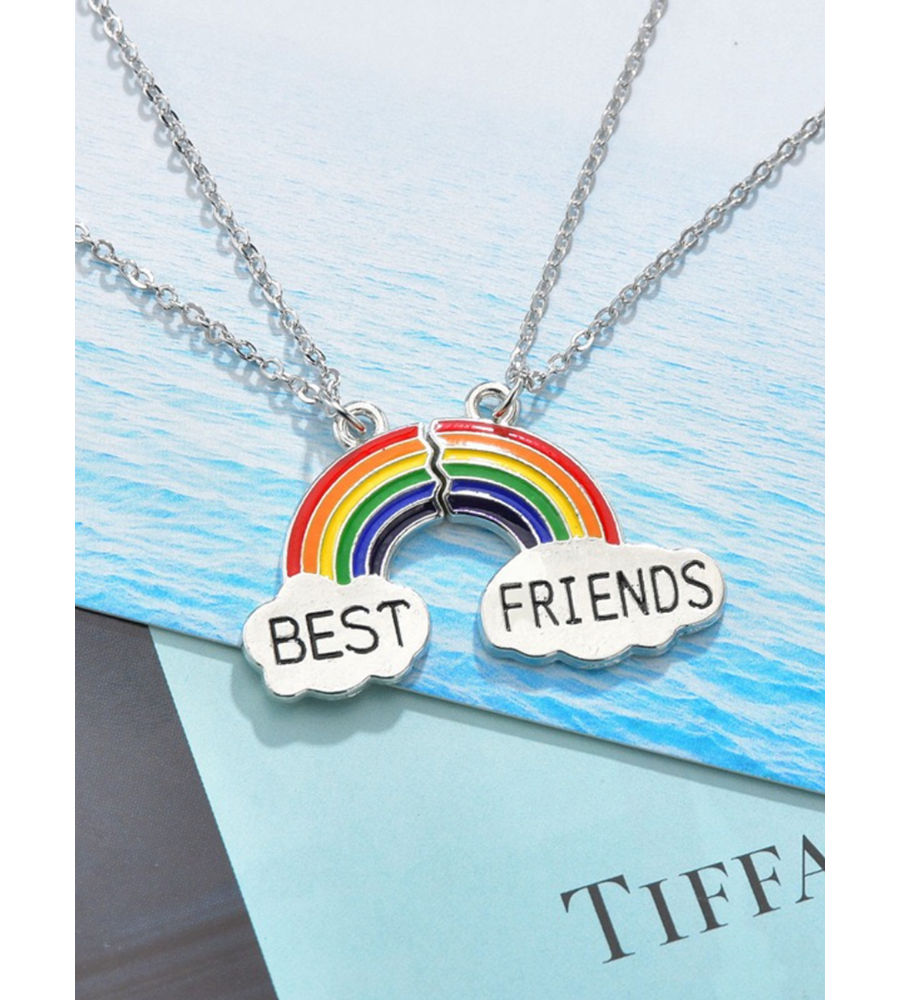 YouBella Jewellery Silver Plated Rainbow Best Friends Necklace Chain for Girls and Women (Multi-Color) (YBNK_50163)