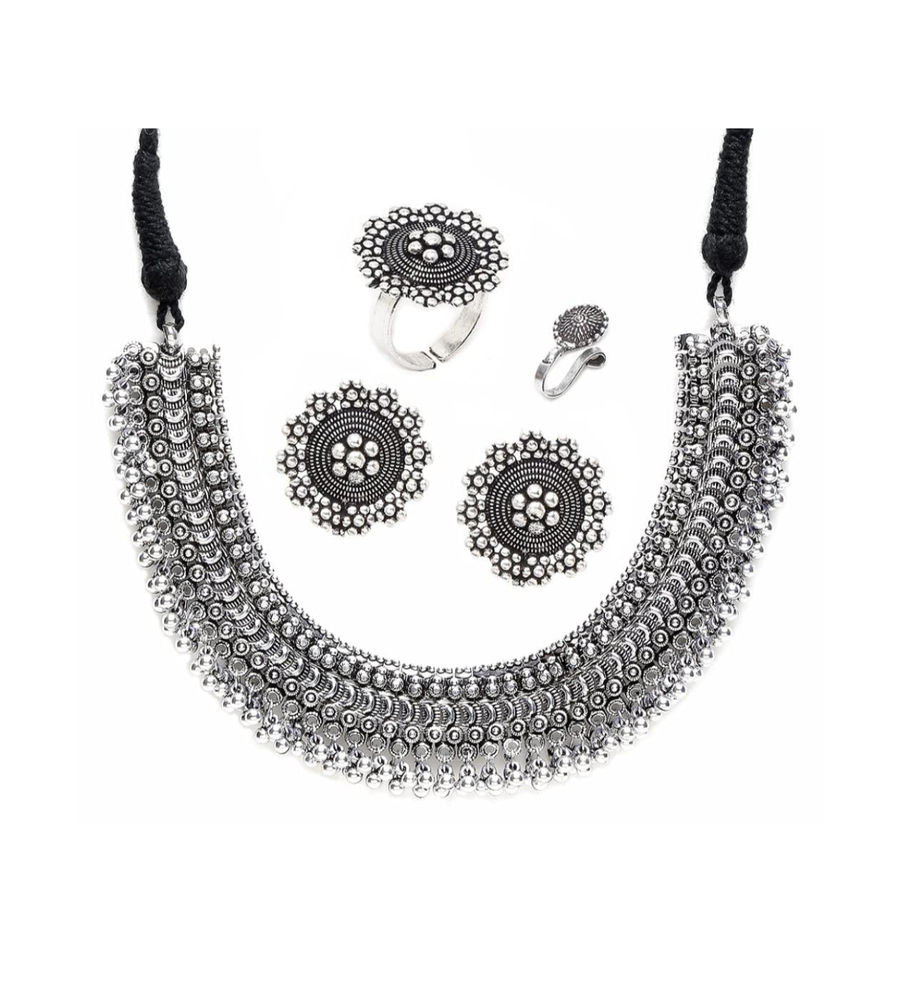 YouBella Silver-Plated Jewellery Set for Girls and Women (Silver) (YBNK_50346)