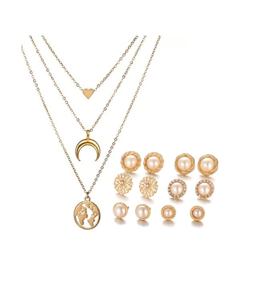 YouBella Women Fashion Stylish and Trendy  Jewellery Set Combo of 6 set of Earrings and Chain for Women and Girls
