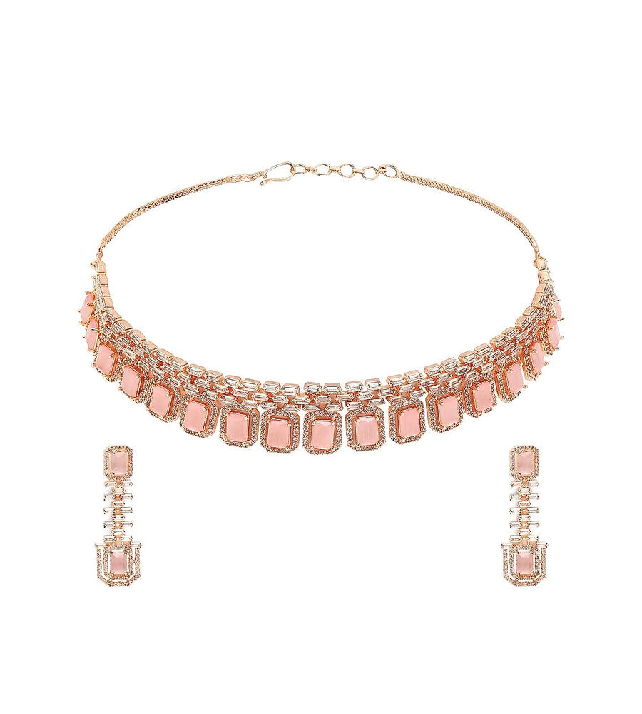 YouBella Jewellery Celebrity Inspired Rose Gold Plated Jewellery Set with Earrings for Girls and Women (YBNK_50442) (Pink)