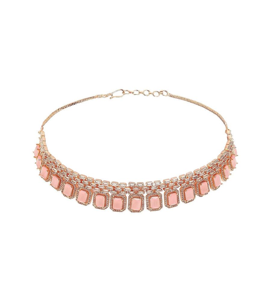 YouBella Jewellery Celebrity Inspired Rose Gold Plated Jewellery Set with Earrings for Girls and Women (YBNK_50442) (Pink)