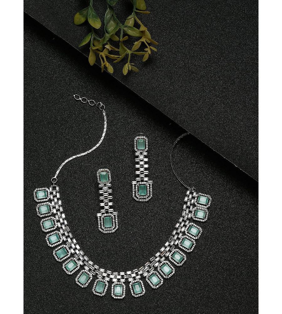 YouBella Jewellery Celebrity Inspired Silver Plated Jewellery Set with Earrings for Girls and Women (YBNK_50443) (Green)