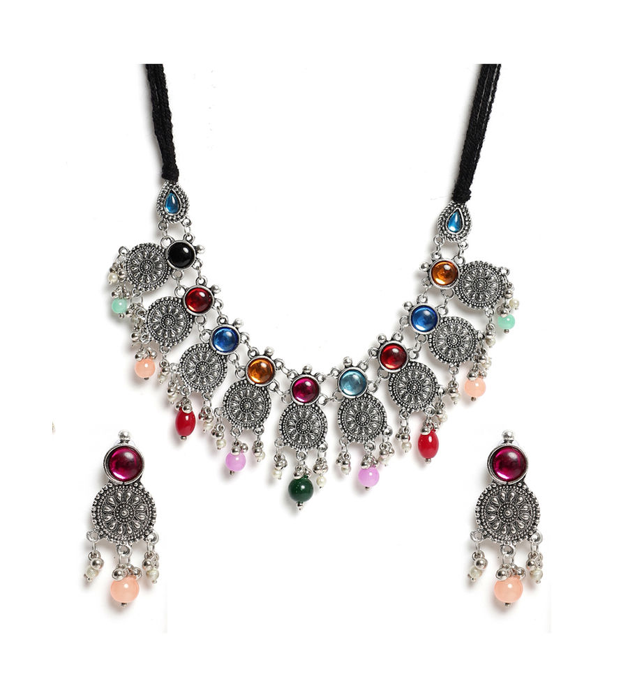 YouBella Jewellery Oxidised Silver Necklace Jewellery Set for Girls and Women