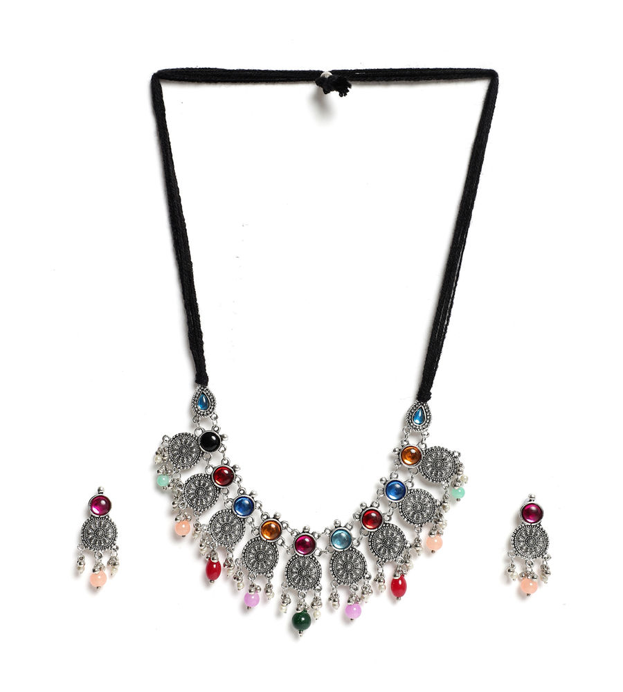 YouBella Jewellery Oxidised Silver Necklace Jewellery Set for Girls and Women