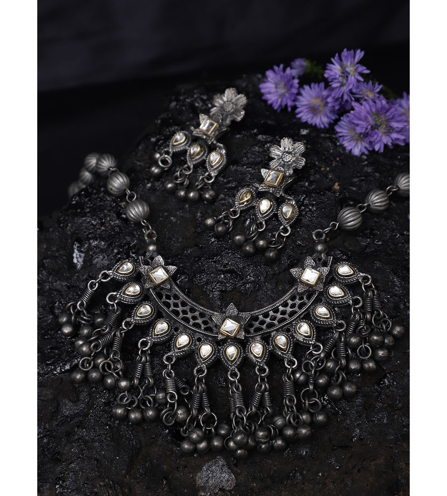 YouBella Jewellery Oxidised Silver Necklace Jewellery Set for Girls and Women