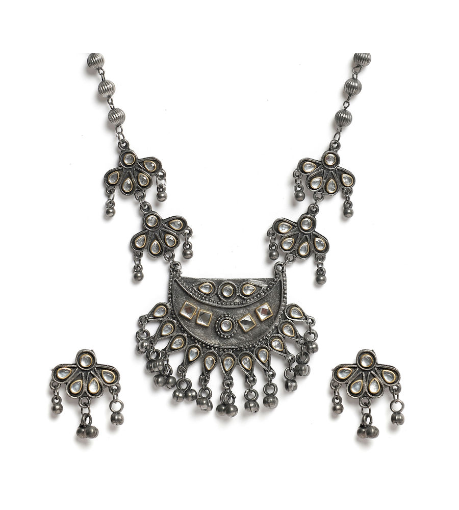 YouBella Jewellery Oxidised Silver Necklace Jewellery Set for Girls and Women