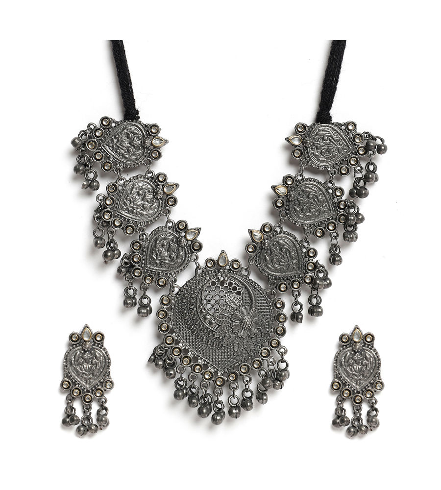 YouBella Jewellery Oxidised Silver Necklace Jewellery Set for Girls and Women