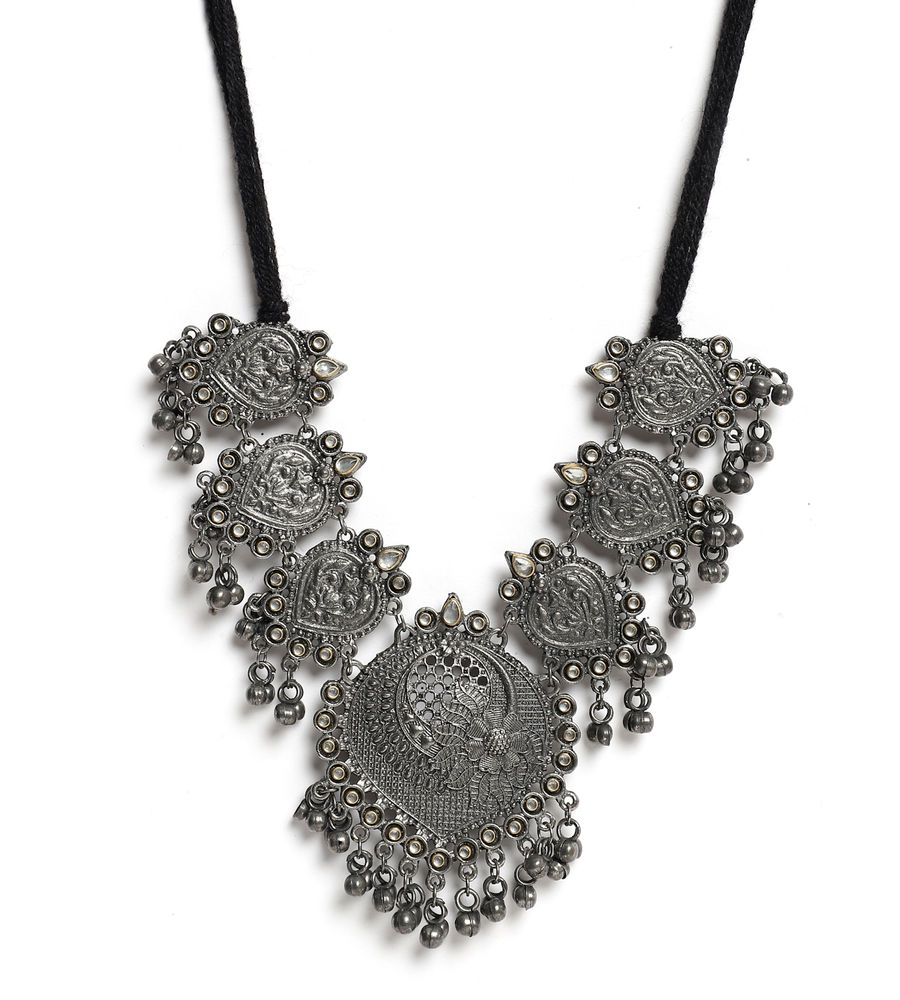 YouBella Jewellery Oxidised Silver Necklace Jewellery Set for Girls and Women