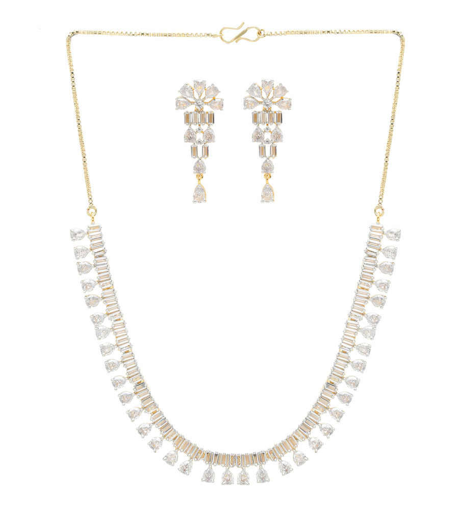 YouBella Jewellery Celebrity Inspired American Diamond Studded Necklace Jewellery Set with Earrings for Girls and Women (Gold) (YBNK_50543)