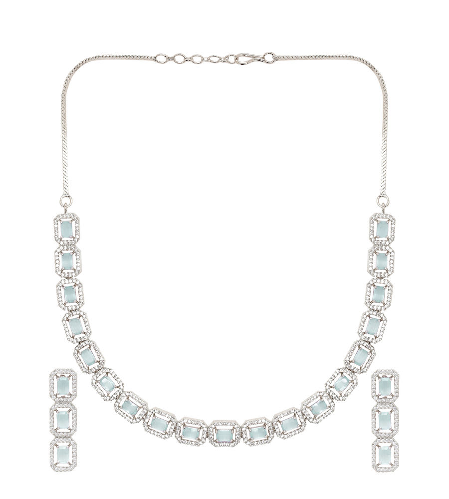 YouBella Jewellery Celebrity Inspired American Diamond Necklace Jewellery Set with Earrings for Girls and Women (Sea Green) (YBNK_50546)