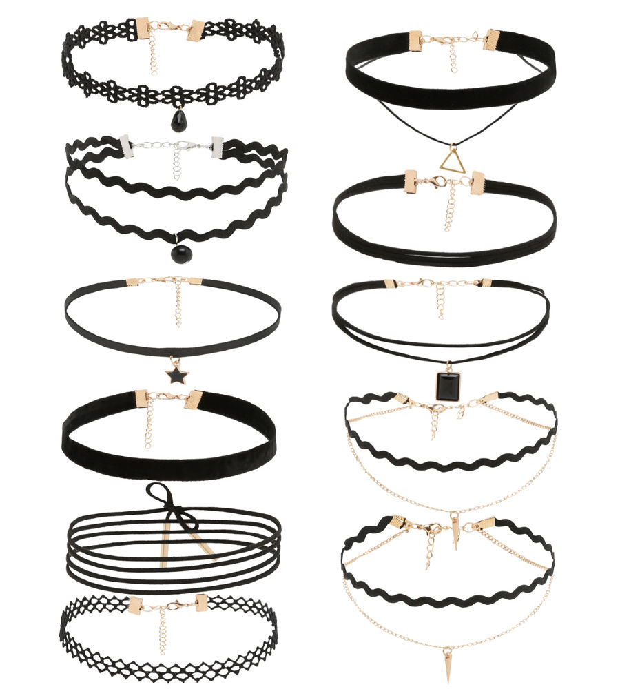 YouBella Jewellery for women Celebrity Inspired Combo of 11 Choker Necklaces for Women and Girls (Black) (YBNK_50601)