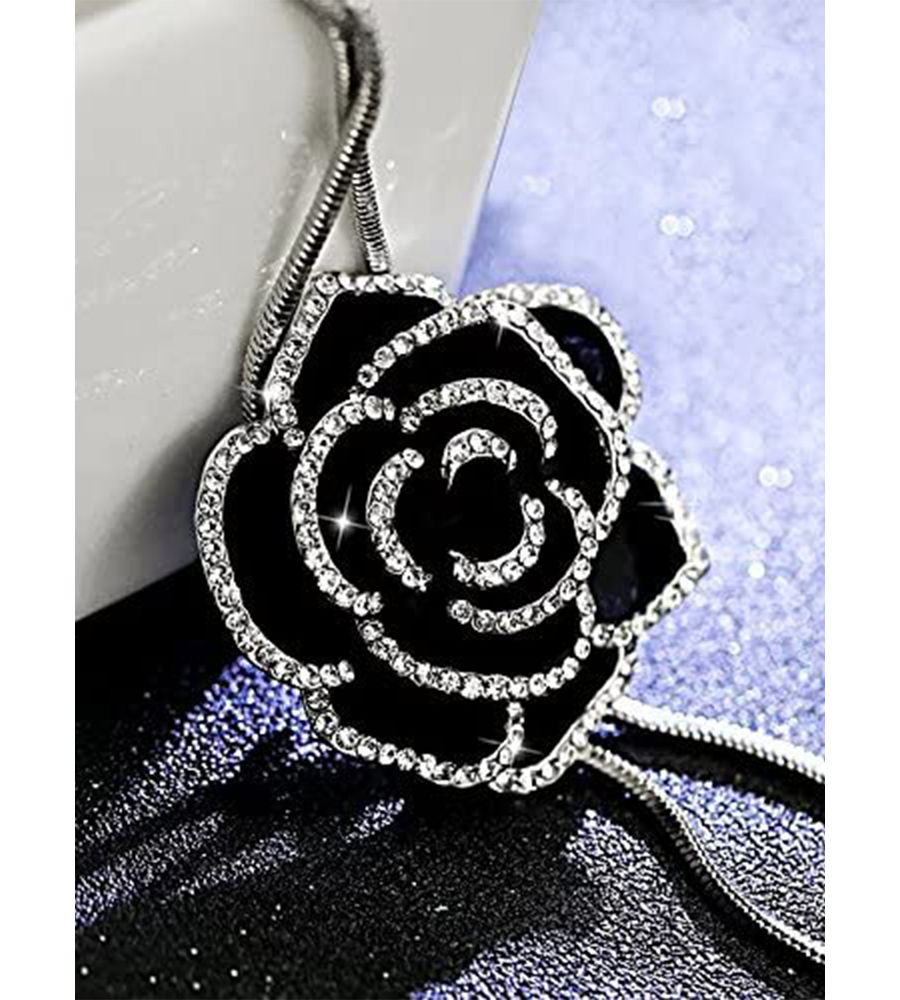 YouBella Stylish Latest Traditional Jewellery Silver Plated Pendant for Women (Black)(YBNK_5470)