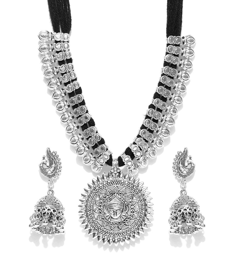 YouBella Stylish Latest Afghani Oxidised Jewellery Silver Plated Jewellery Set for Women (BLACK)(YBNK_5488)
