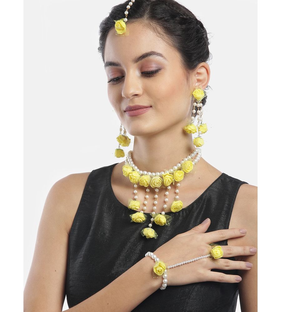 YouBella Stylish Latest Traditional Haldi Jewellery Pearl Jewellery Set for Women (Yellow)(YBNK_5542)