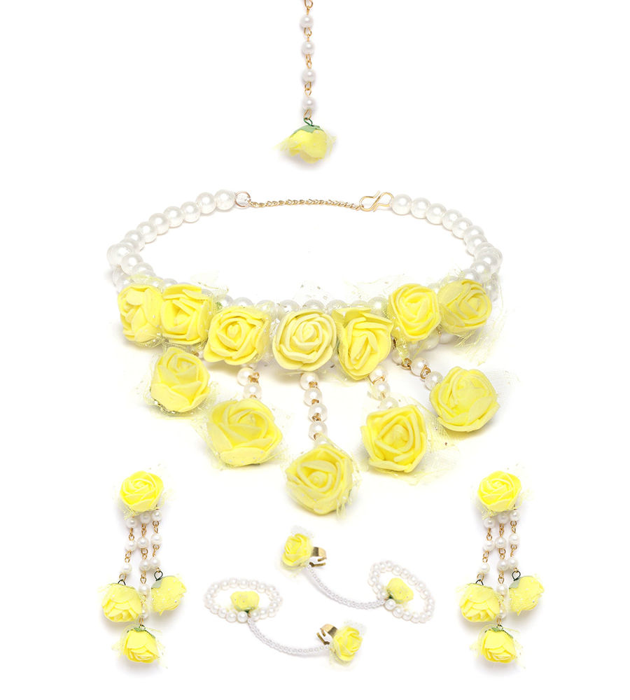 YouBella Stylish Latest Traditional Haldi Jewellery Pearl Jewellery Set for Women (Yellow)(YBNK_5542)