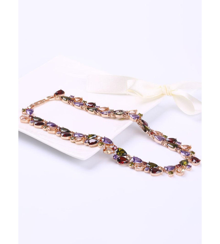 YouBella Multicolour Rose gold Fabric Stylish AAA Swiss Zircon Necklace Jewellery for Women and Girls