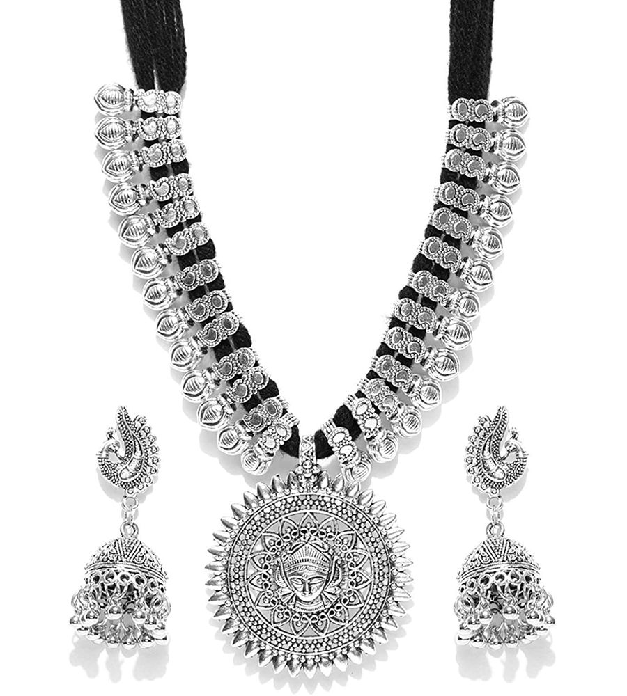 YouBella Stylish Latest Design Afghani Jewellery Combo Silver Plated Jewellery Set for Women (Silver) (YBNK_5635_2.6)