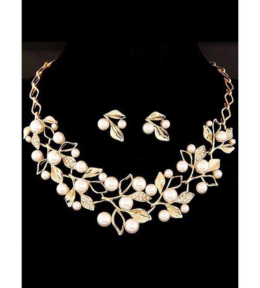 YouBella Stylish Latest Design Necklace Set Jewellery Set for Women (Golden) (YBNK_5647)