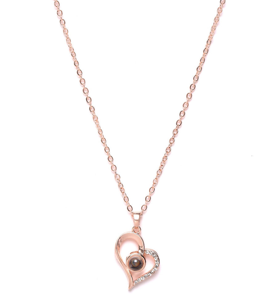 YouBella Rose Gold-Plated Stone-Studded Heart-Shaped Pendant with Chain