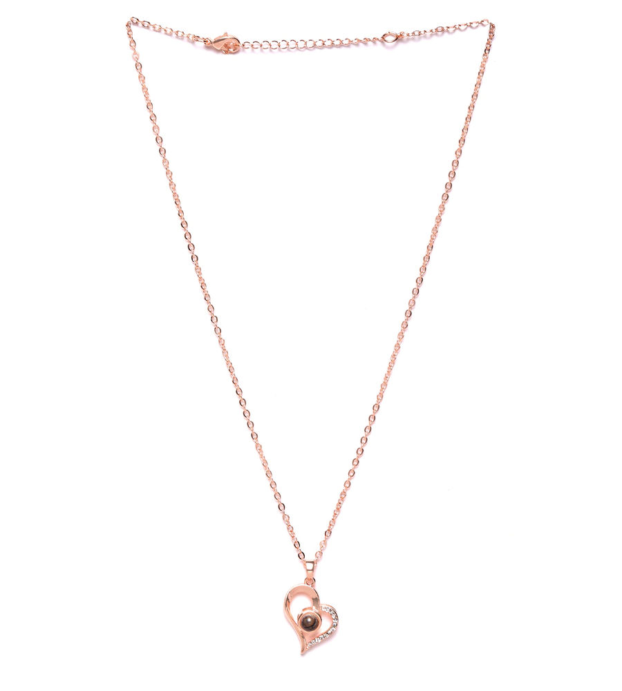 YouBella Rose Gold-Plated Stone-Studded Heart-Shaped Pendant with Chain