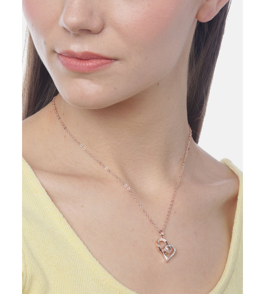 YouBella Rose Gold-Plated Stone-Studded Heart-Shaped Pendant with Chain