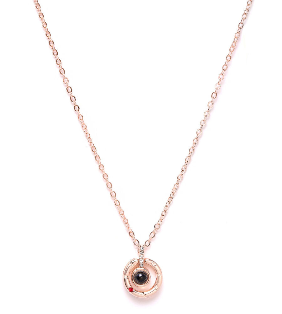 YouBella Rose Gold-Plated Stone-Studded Circular Pendant with Chain