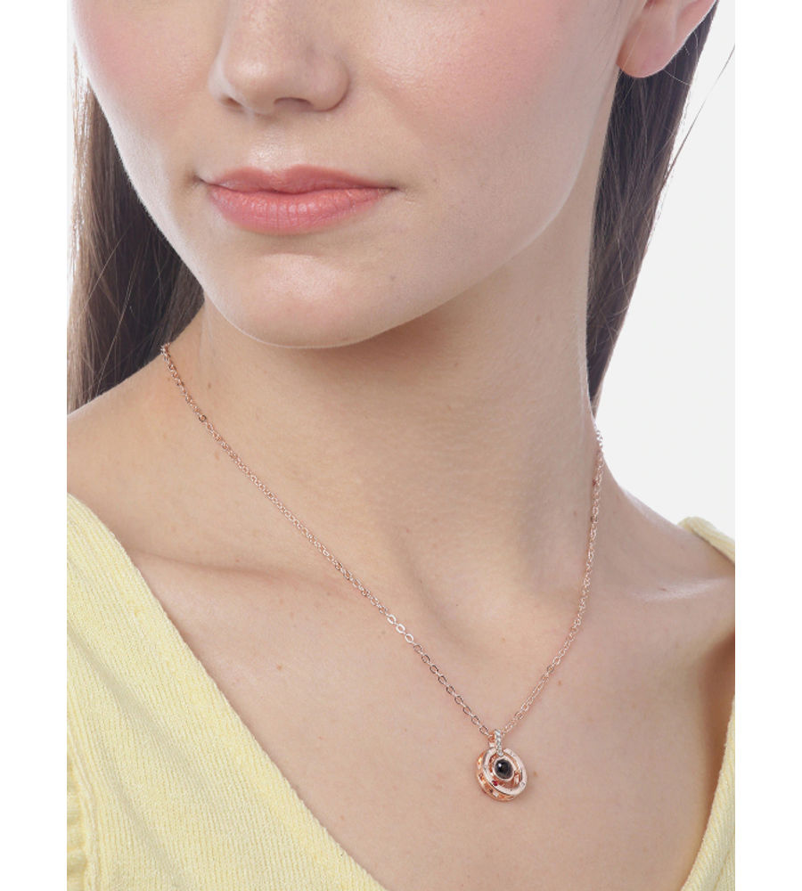 YouBella Rose Gold-Plated Stone-Studded Circular Pendant with Chain