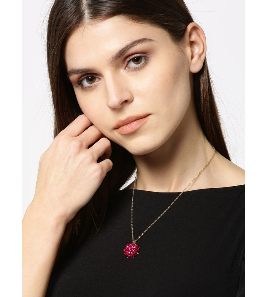 YouBella Pink Gold-Plated Stone-Studded Floral Shaped Pendant With Chain