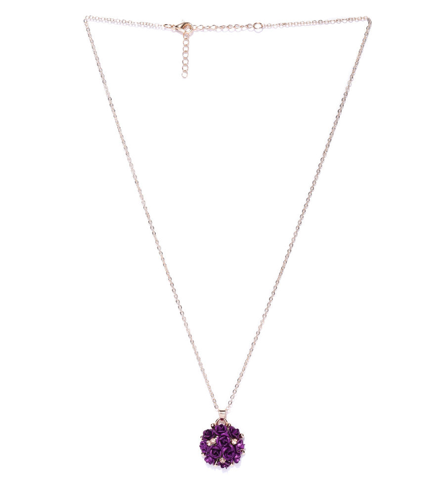 YouBella Purple Gold-Plated Stone-Studded Floral Shaped Pendant With Chain