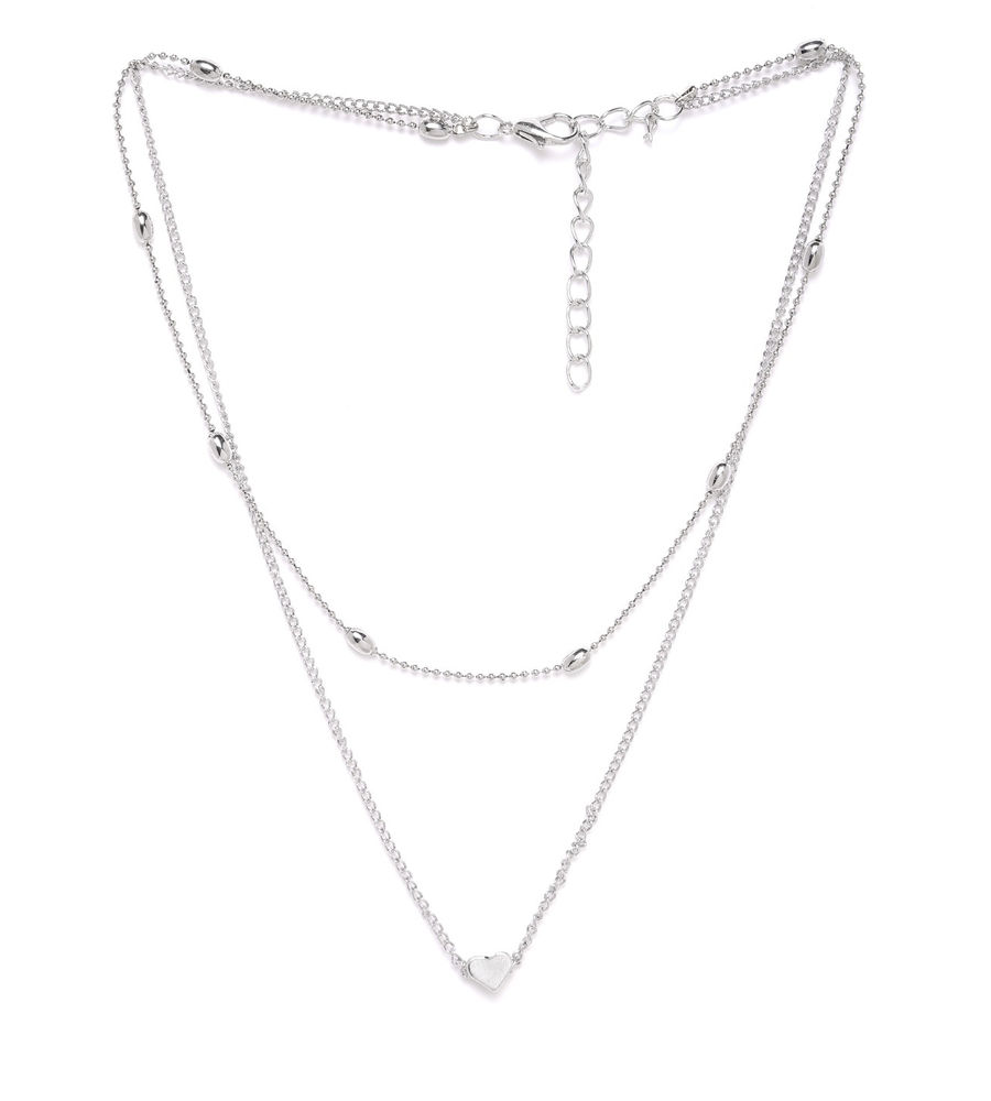 YouBella Silver-Plated Hearts Shaped Layered Necklace