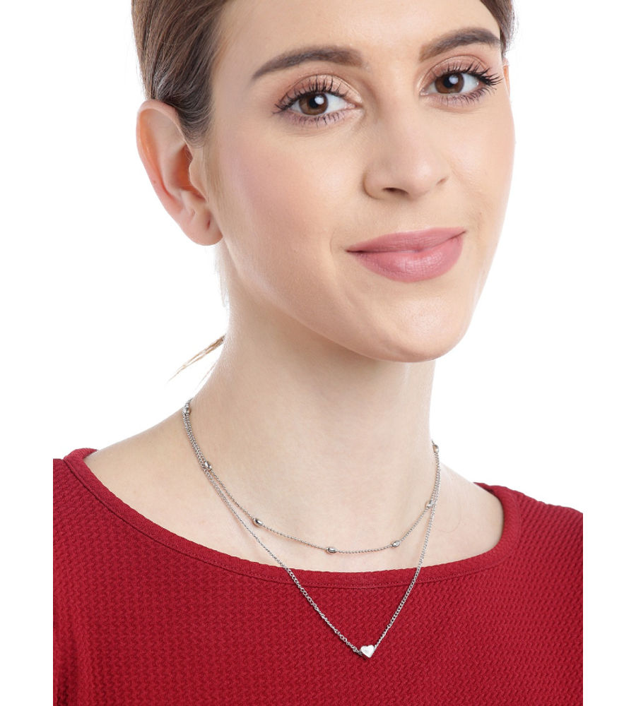 YouBella Silver-Plated Hearts Shaped Layered Necklace